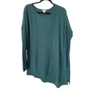 J Jill Sweater Womens Size L Green Extra Fine Merino Wool Long Sleeve Asymmetric